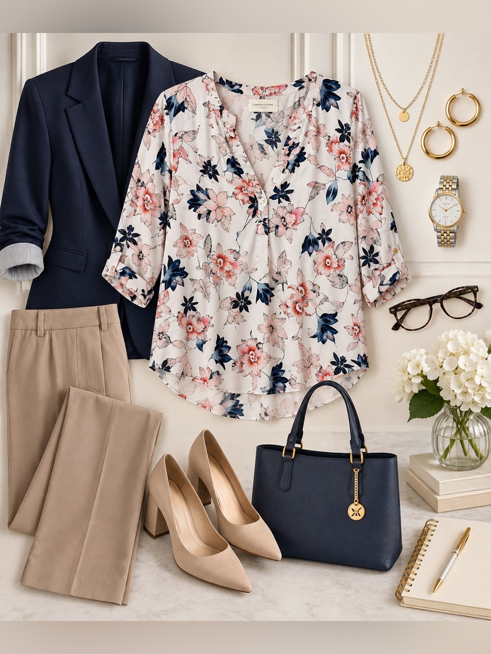Gibson Latimer Floral 3/4 Sleeve Relaxed Blouse Plus Size 2X